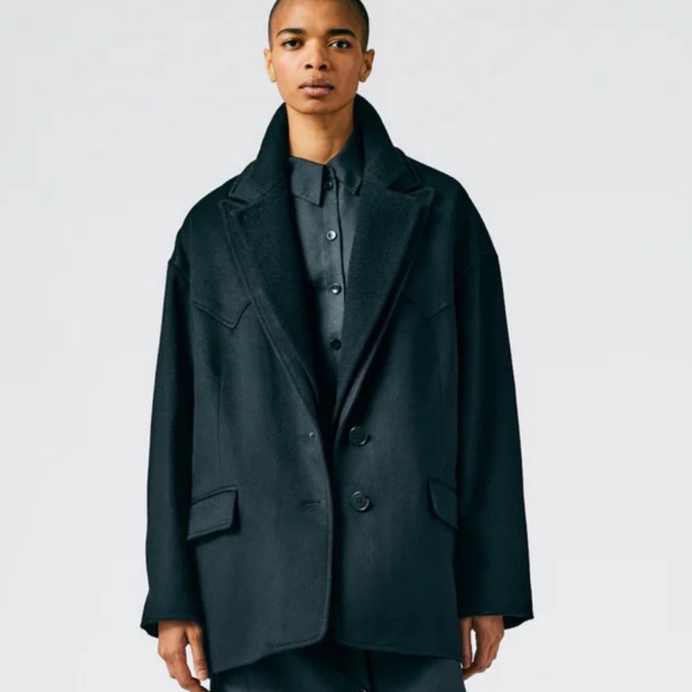 Tibi Liam Western Wool Cashmere quilted double collar Black Single-Breasted Coat